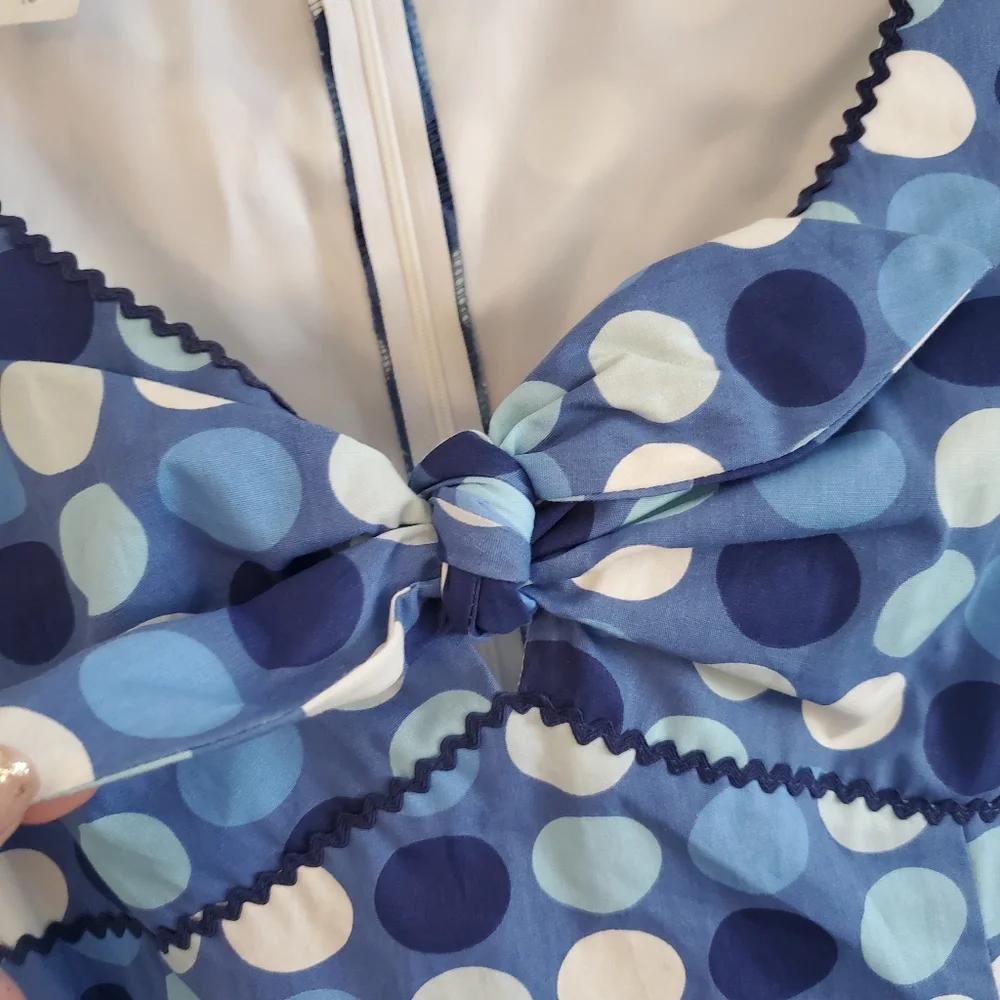 Maggy London retro-inspired blue dot dress, size 10